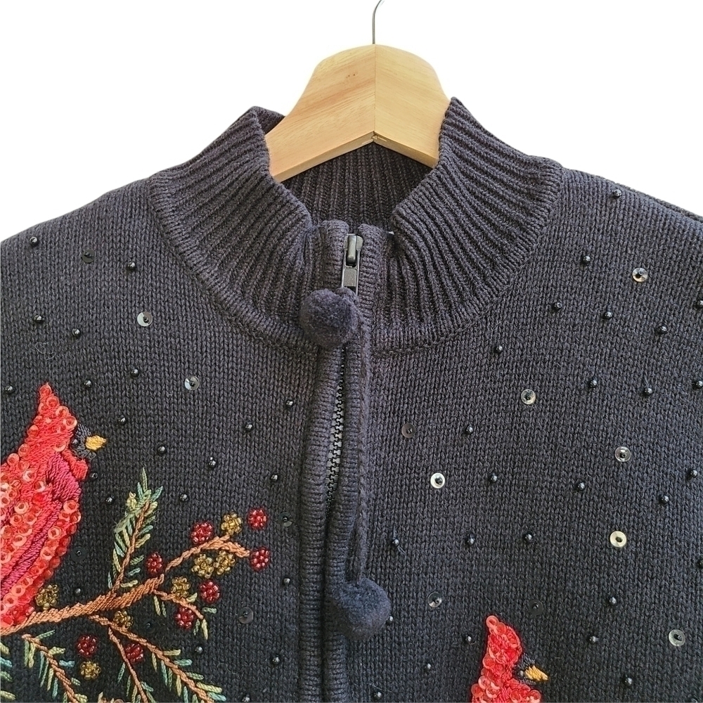 Tiara International Christmas Collection 2004 Beaded Cardigan Sweater, Size L - Picture 5 of 9